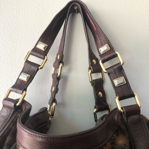 B. Makowsky Brown Leather/Leopard Material Hobo Bag - Picture 6 of 9